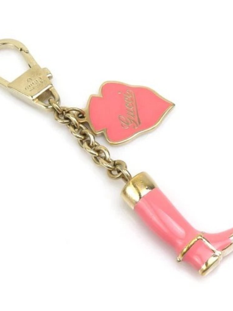 Auth Gucci Charm Key Ring Gold/Pink Metal/Enamel - H31953g